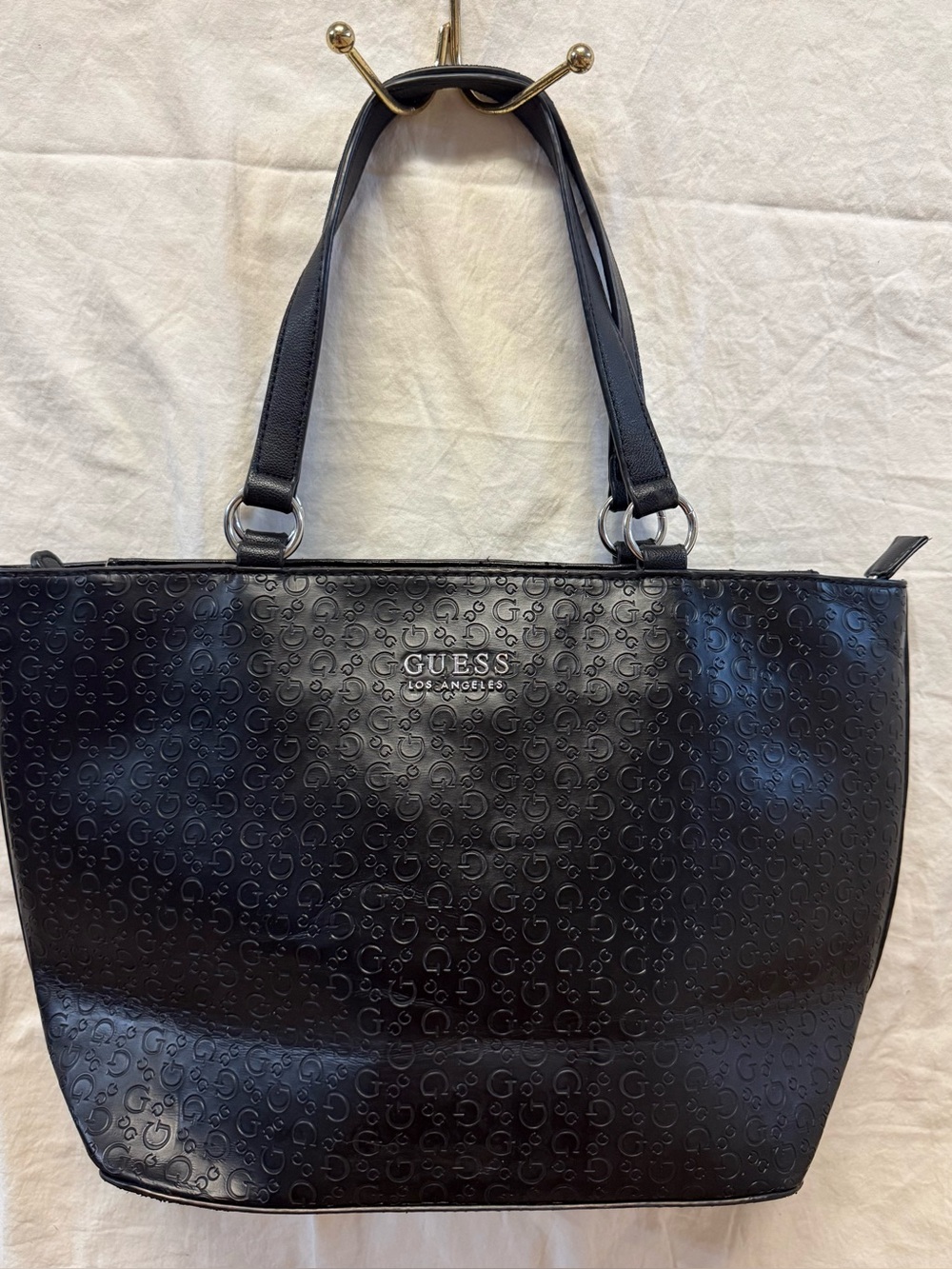 GUESS Black Monogram Debossed Tote Bag - Great Condition